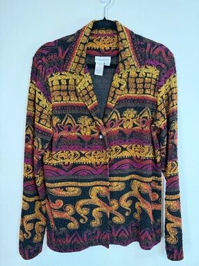Coldwater Creek Top Tapestry Look Single Button Front Long Sleeve Size Medium